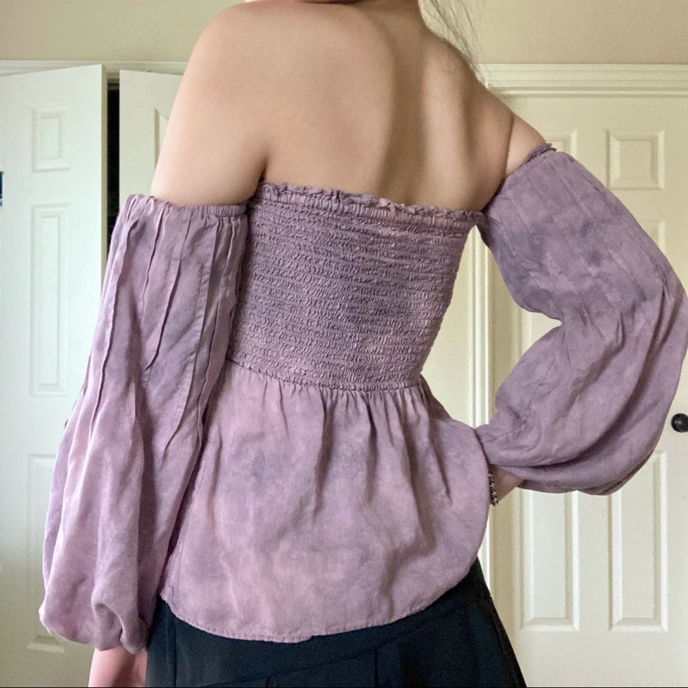 AEO smokey purple off-the-shoulder puffy blouse - Picture 1 of 2